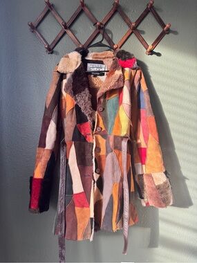 Pelle Studio Multicolor Patchwork leather Suede & 100% Shearling Coat